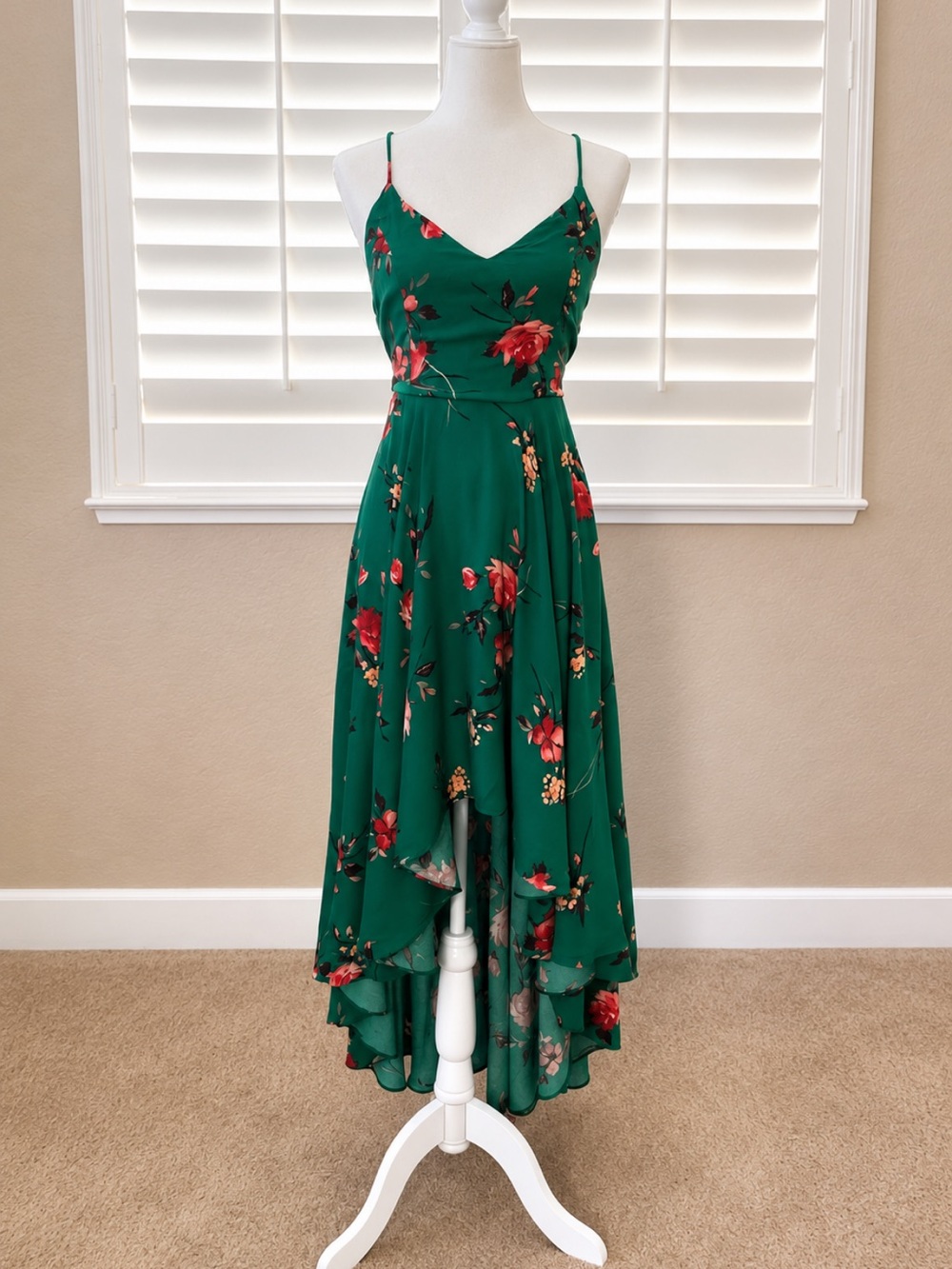 Lulus Best Times Green Floral Print Lace-Up High-Low Maxi Dress
